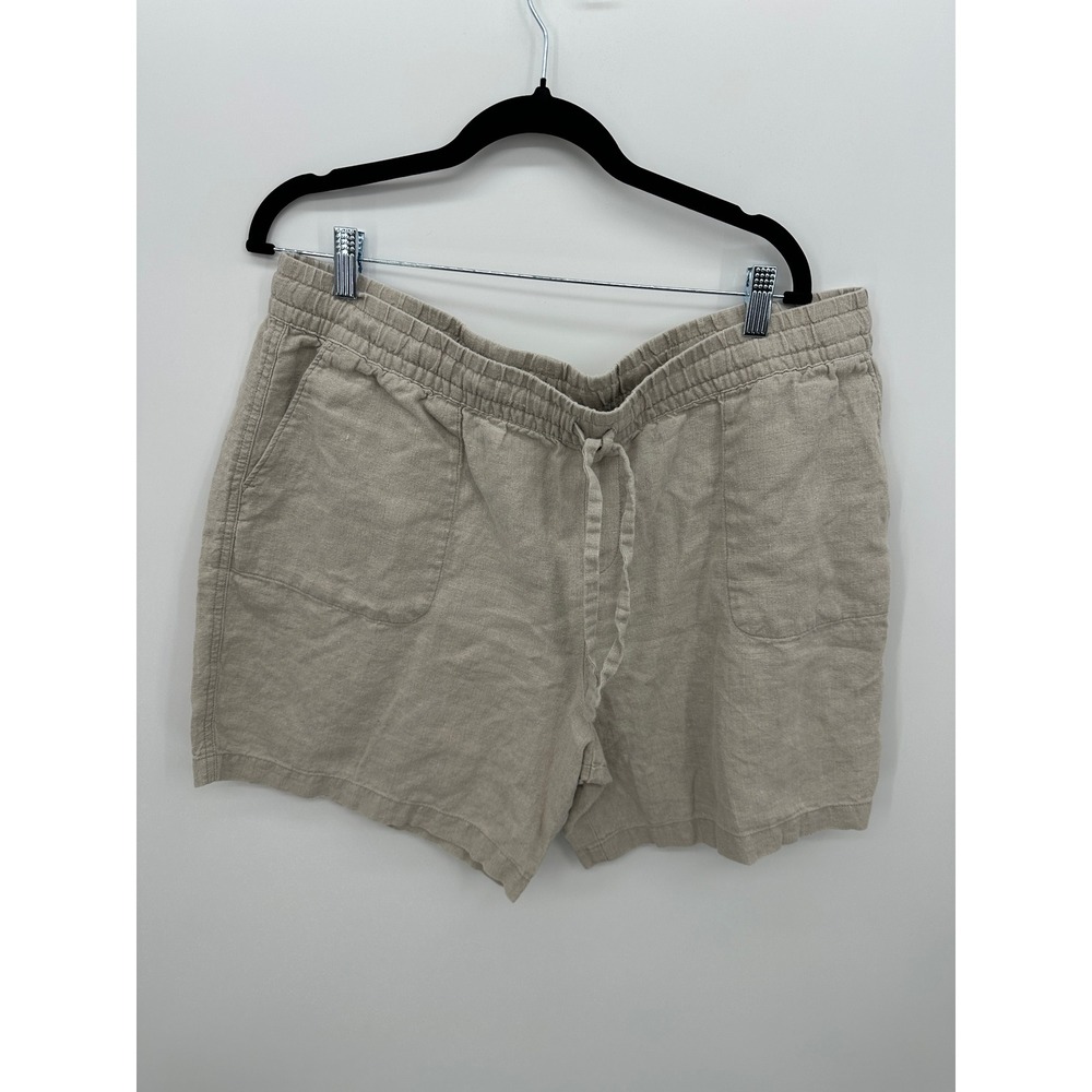 Garnet Hill Womens XL Oatmeal Beige 100% Linen Drawstring Elastic Waist Shorts